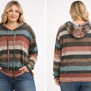striped lightweight hooded pullover sweater boho slouchy 1X
